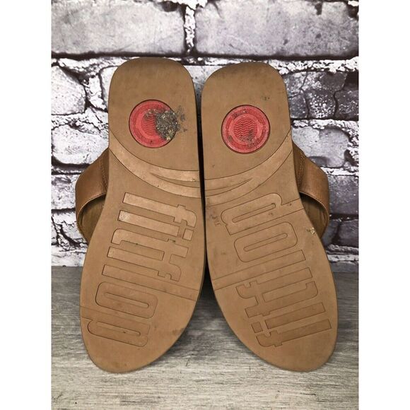 Fitflop Camel Tan Leather Flip Flop Wobble Board Sandals Women’s Sz 10M US/42EU - Picture 7 of 16